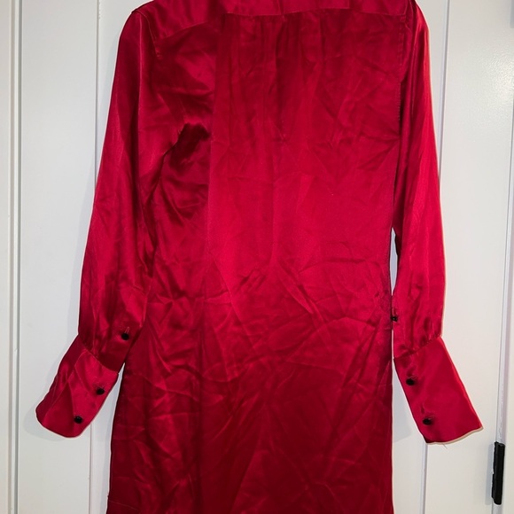 Nili Lotan Red Silk Satin Tie Front Dress 100% Luxe Long Sleeve Women's Small - Picture 2 of 7